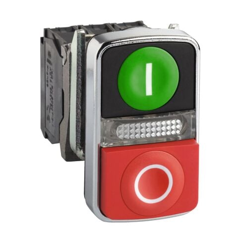 Schneider Electric XB4BW73731M5 Yeşil sıva altı/kırmızı çıkık ışıklı çift başlıklı buton Ø22 1NA+1NK 240V