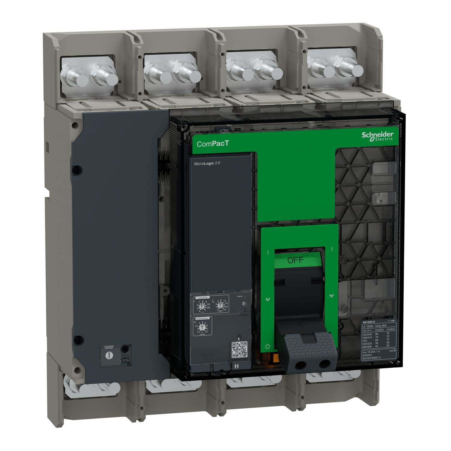 Schneider C160H420FM C160H420FM Devre Kesici, ComPacT NS1600H, 70kA 415VAC'de, 4P, Sabit, Manuel, MicroLogic 2.0 Kontrol Ünitesi, 1600A