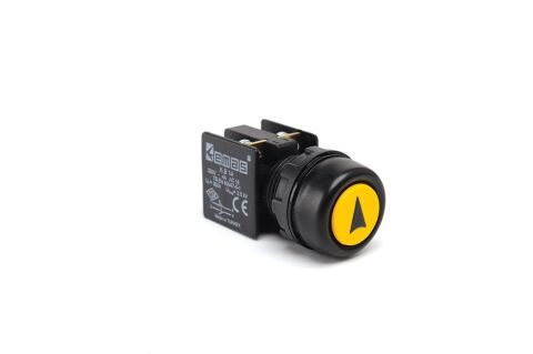 Emas KB14RSO KB Serisi Plastik 1NO+1NC Yaylı Etanj Sarı (Ok) İşareti Baskılı 22 mm Buton