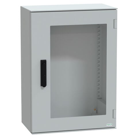 Schneider NSYPLM75TVG Duvara Monte Polyester Muhafaza, Panelset Plm, Camlı Kapı, Kulplu, 747X536X300Mm, Ip66, Ik08, Ral 7035