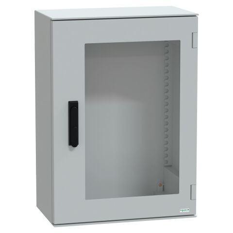 Schneider NSYPLM75TVG Duvara Monte Polyester Muhafaza, Panelset Plm, Camlı Kapı, Kulplu, 747X536X300Mm, Ip66, Ik08, Ral 7035